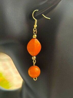 Burnt Orange Bead Dangle Earrings